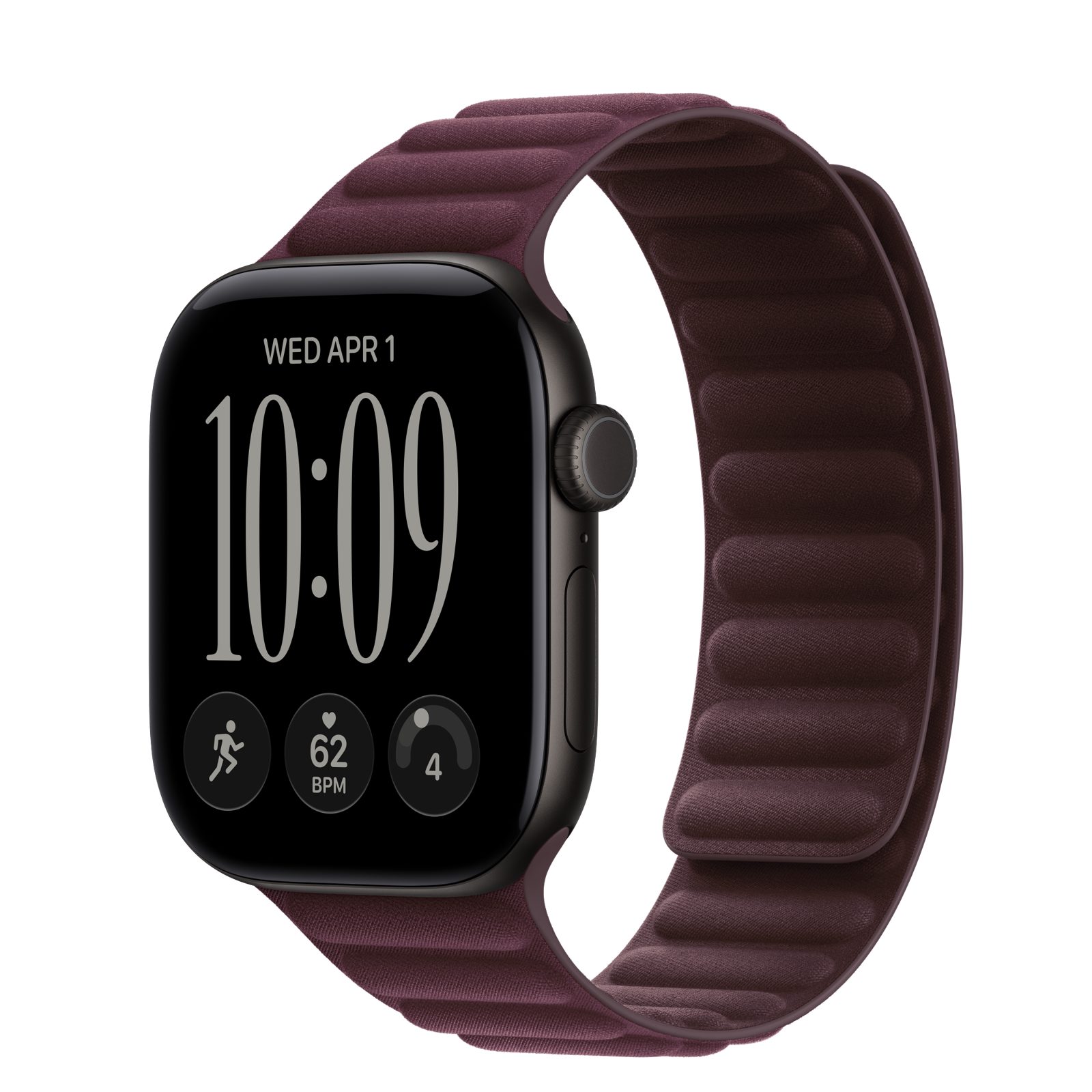 Apple Watch Series 12 (GPS + Cellular) • Aluminiumboett svart, 42 mm • Magnetlänk bourgogne