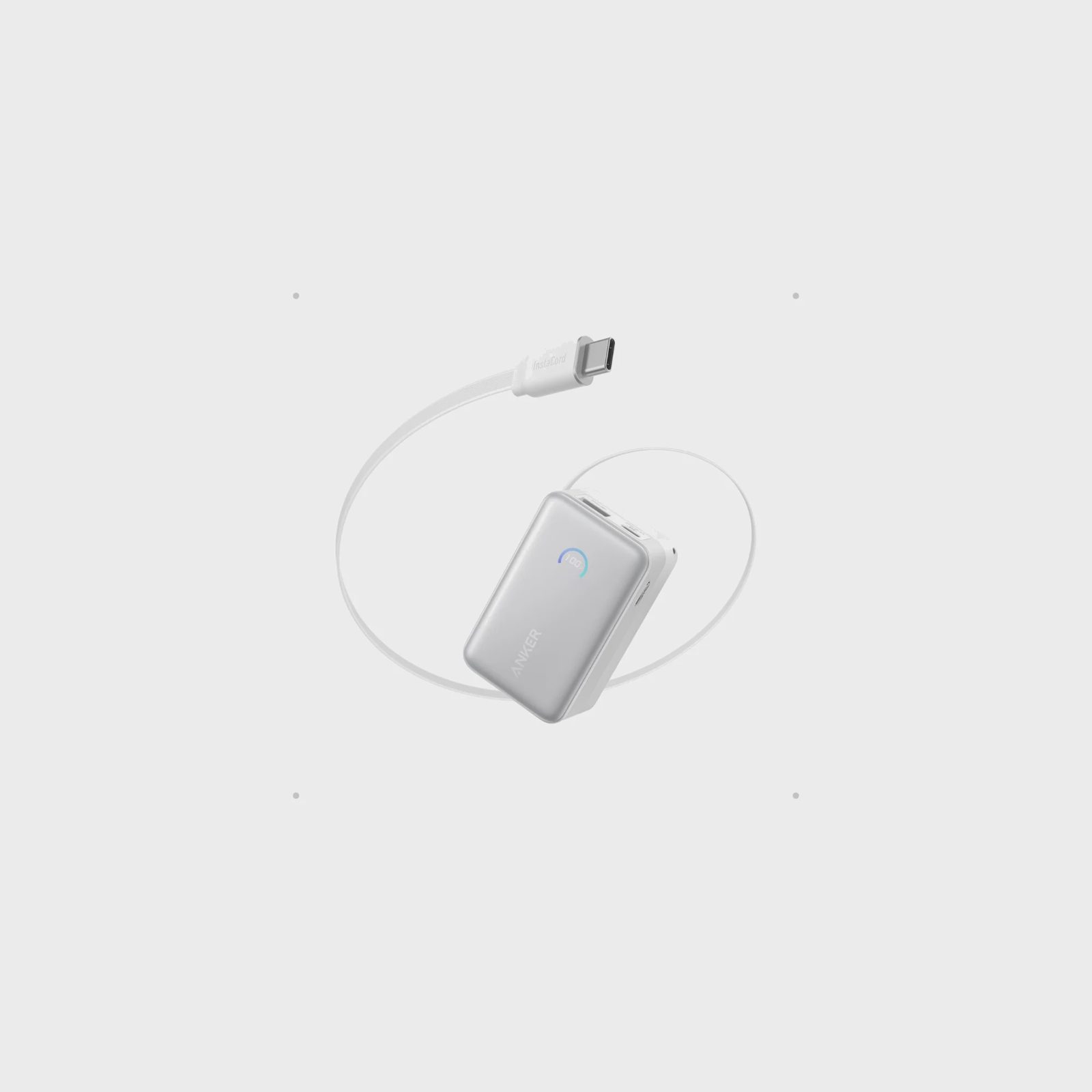Anker Nano Powerbank 10000 mAh, 45W med inbyggd USB-C Kabel Vit