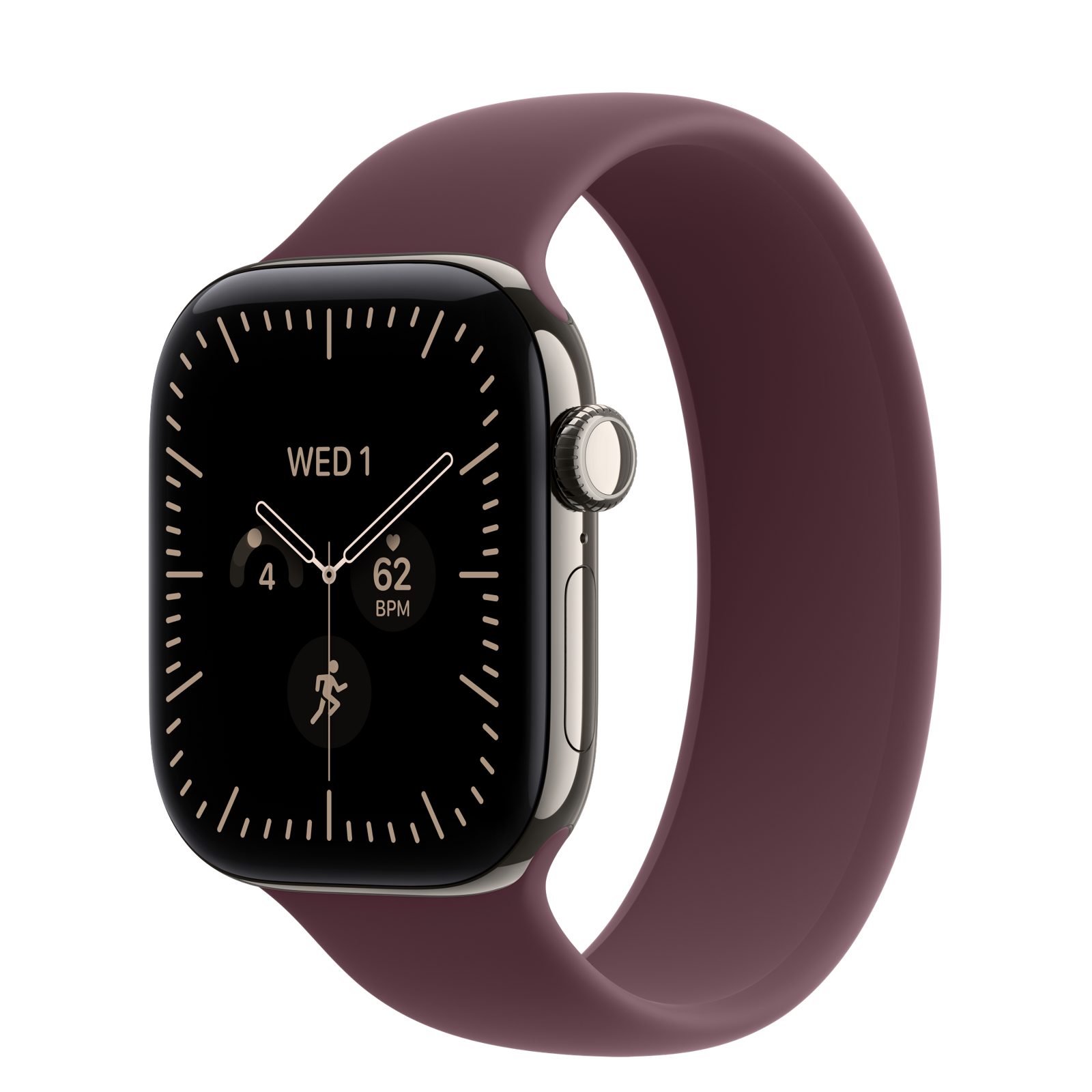 Apple Watch Series 12 (GPS + Cellular) • Titanboett naturlig, 42 mm • Sololoop bourgogne