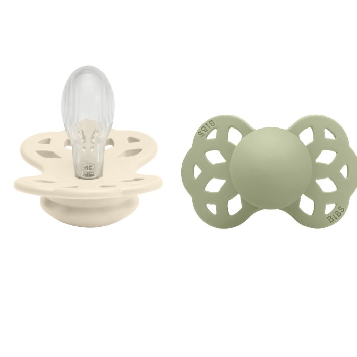 BIBS Pacifier Infinity Symmetrical Silicone Ivory/Sage Size 2 2pcs