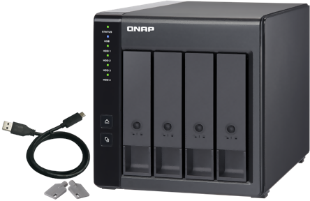 QNAP TR-004 Direct Attached Storage med RAID, 4x3.5" SATA HDD/SSD, USB-C 3.2 Gen.1