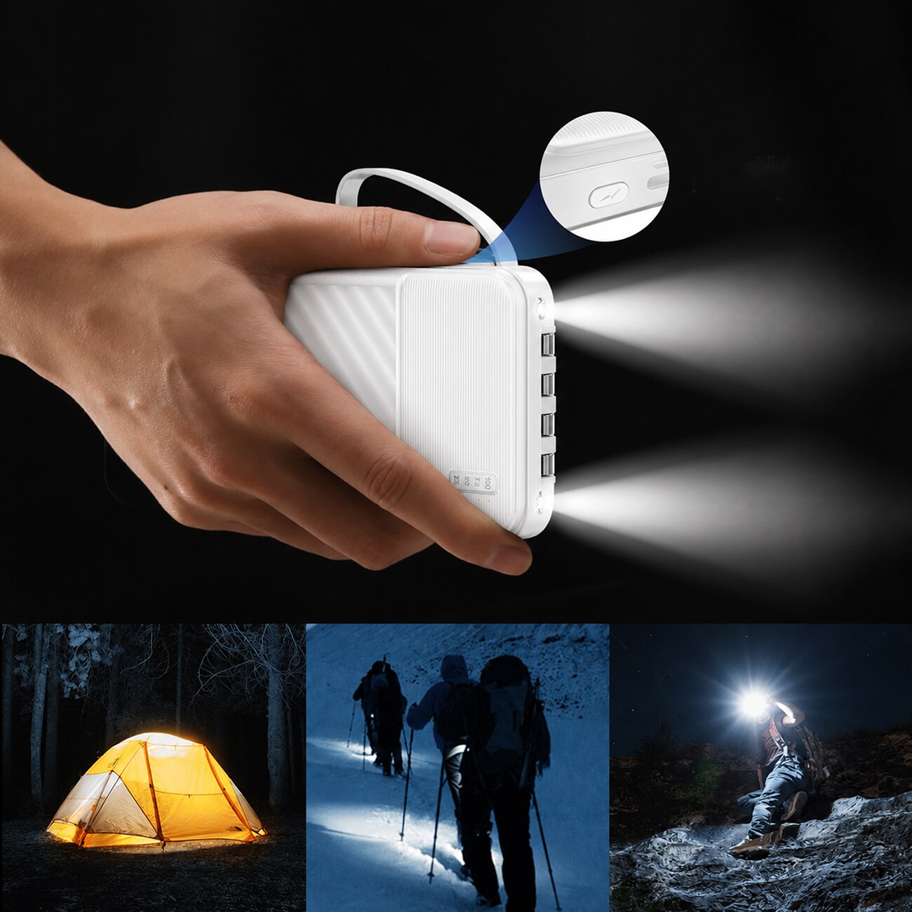 Wozinsky W11-W 10 000 mAh 10 W powerbank med inbyggda kablar och ficklampa – vit, bild 4