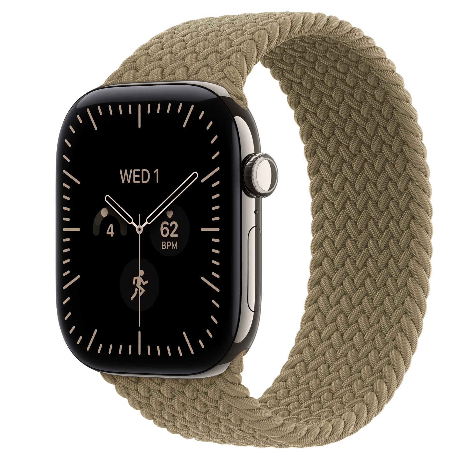 Apple Watch Series 12 (GPS + Cellular) • Titanboett naturlig, 46 mm • Flätad sololoop oliv