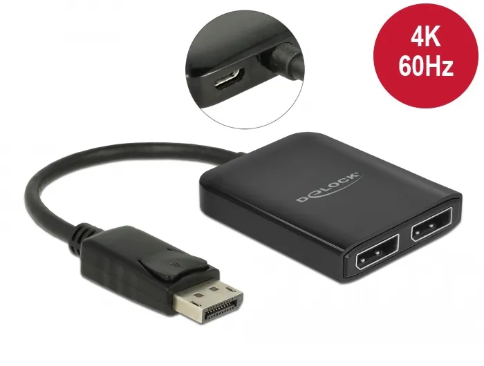 Splitter DeLOCK 1 x Displayport in > 2 x Displayport ut 4K@60Hz, DP 1.4 MST