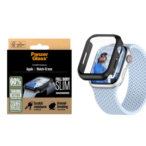 PanzerGlass Apple Watch Series 10 42 mm Snappie helkropps slim, svart