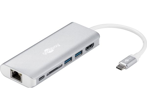Goobay 76788, USB Type-C, 10,100,1000 Mbit/s, Silver, SD, 4K Ultra HD, 30 hz