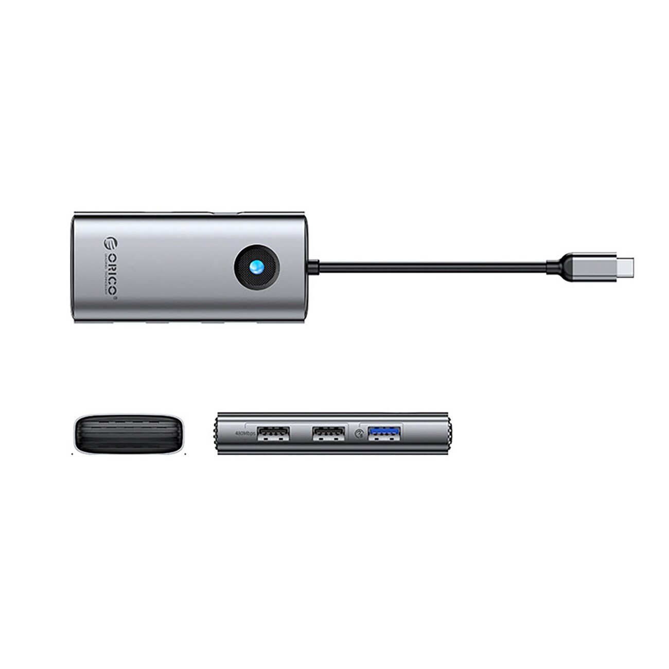 Orico PW11-5P USB-C Hub Dockningsstation 1x USB-A 3.0 + 2x USB-A 2.0 + 1x USB-C PD + 1x HDMI - Grå, bild 2