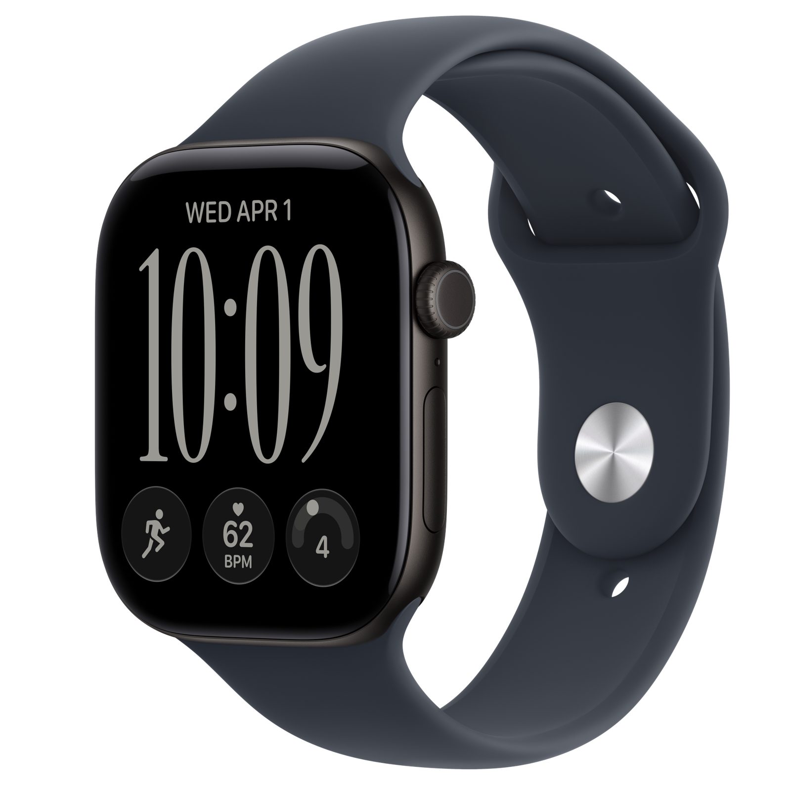 Apple Watch Series 12 (GPS + Cellular) • Aluminiumboett svart, 46 mm • Sportband marinblå