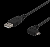 USB 2.0-kabel A ha till Micro B ha, 2 meter, svart, vänstervinklad