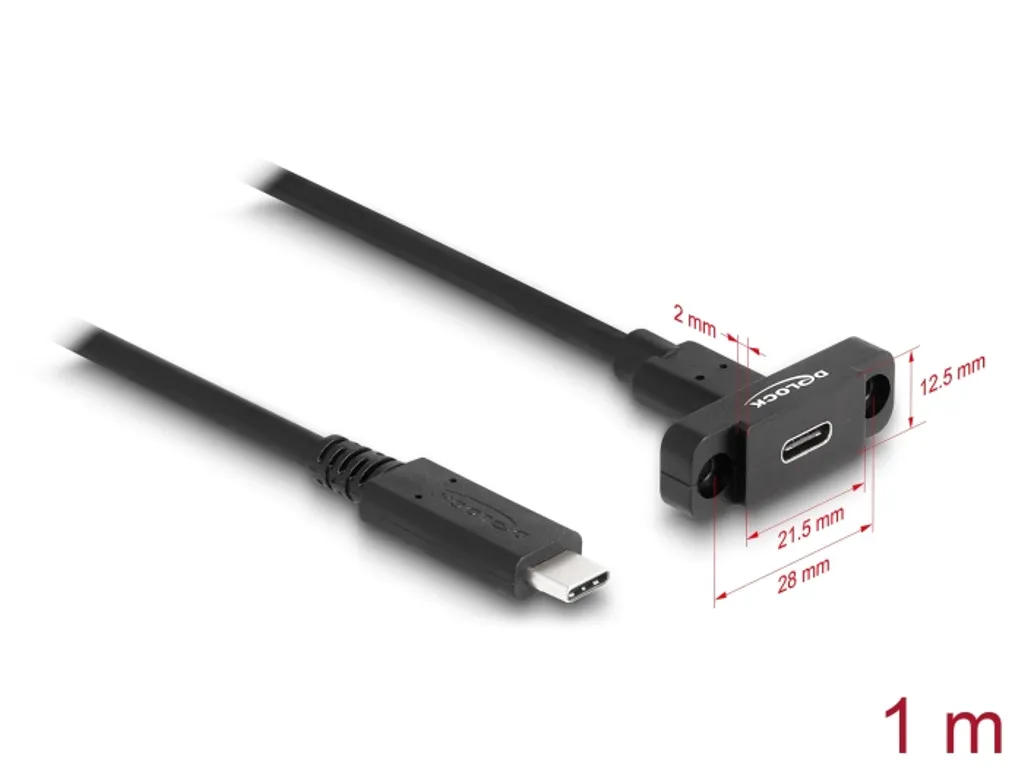 Delock SuperSpeed USB-C hane till hona-kabel 10 Gbps 1m panelmontering - Svart
