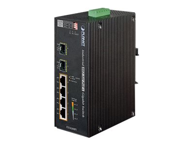 PLANET IGS-624HPT - Switch - 4 x 10/100/1000 (PoE+) + 2 x Gigabit SFP - DIN-skenmonterbar, väggmonterbar - PoE+ (120 W) - Likström