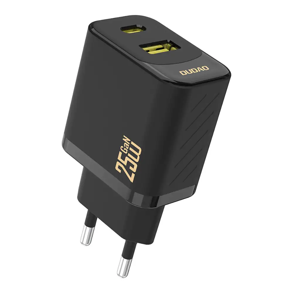 Dudao A26TEU adapter 25W GaN 1xUSB-C 1xUSB-A svart