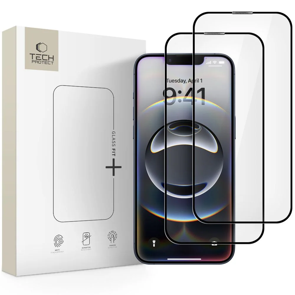 Tech-Protect Glass Fit+ 2-pack härdat glas för iPhone 16e / 14 / 13 Pro / 13 - svart