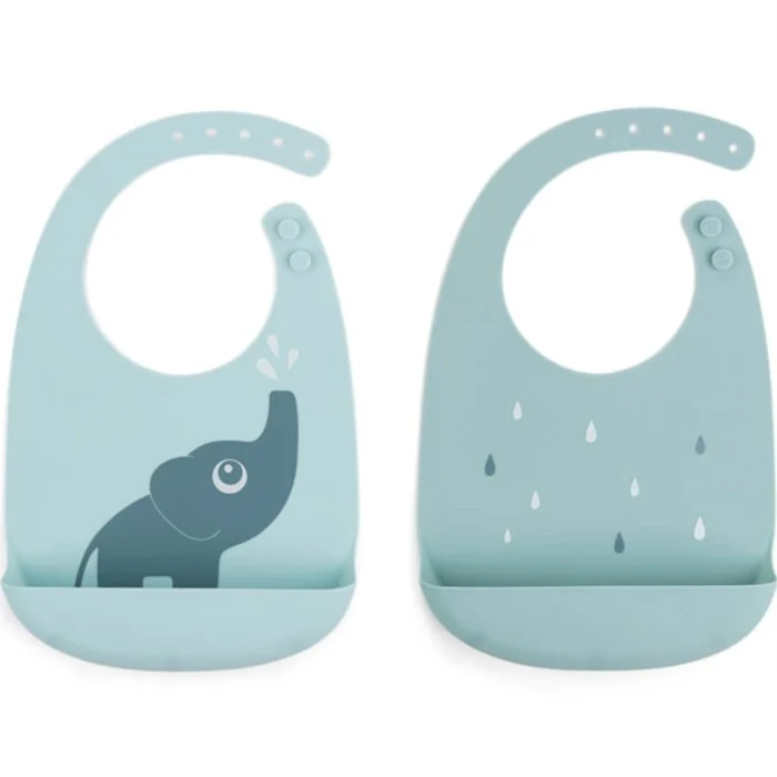 Done by Deer Silicone Bib 2-pack Elphee, Blue