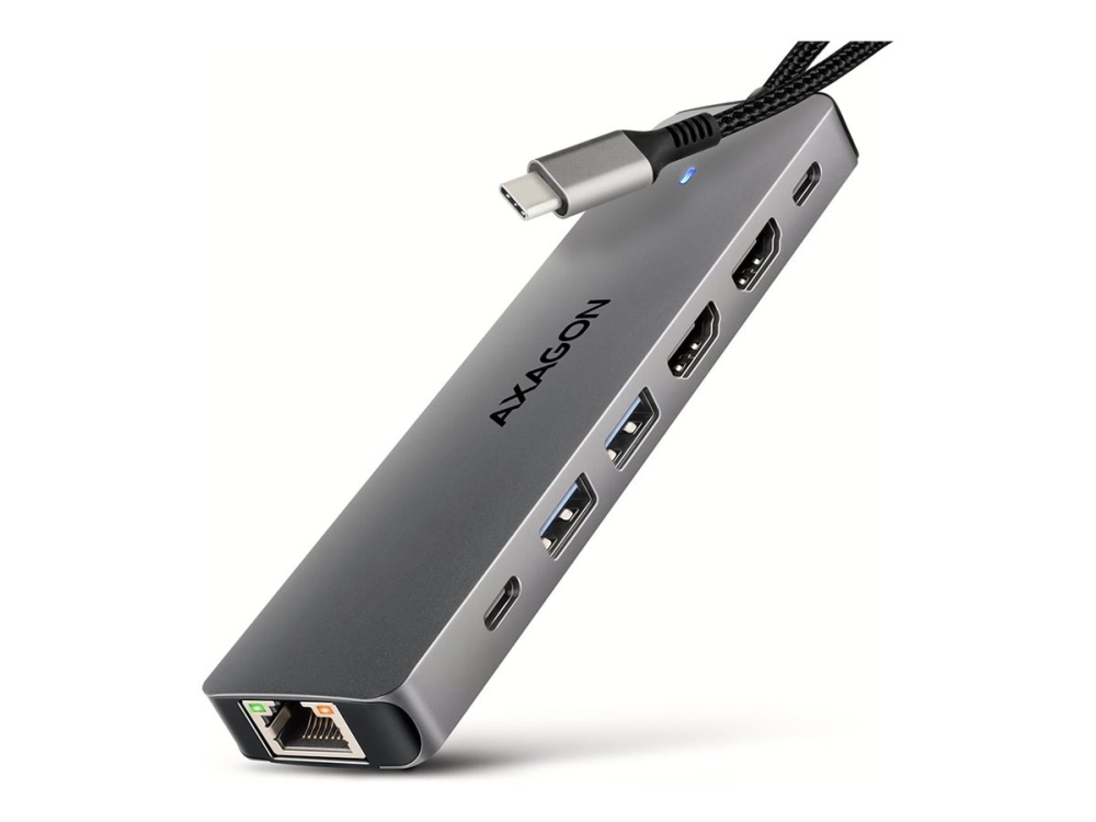 AXAGON HMC-7HX2 - Dockningsstation - USB-C 3.2 Gen 1 - 2 x HDMI - 1GbE
