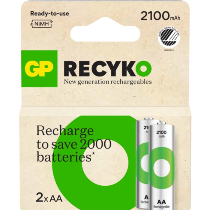 GP ReCyko AA-batteri, 2100 mAh, 4-pack