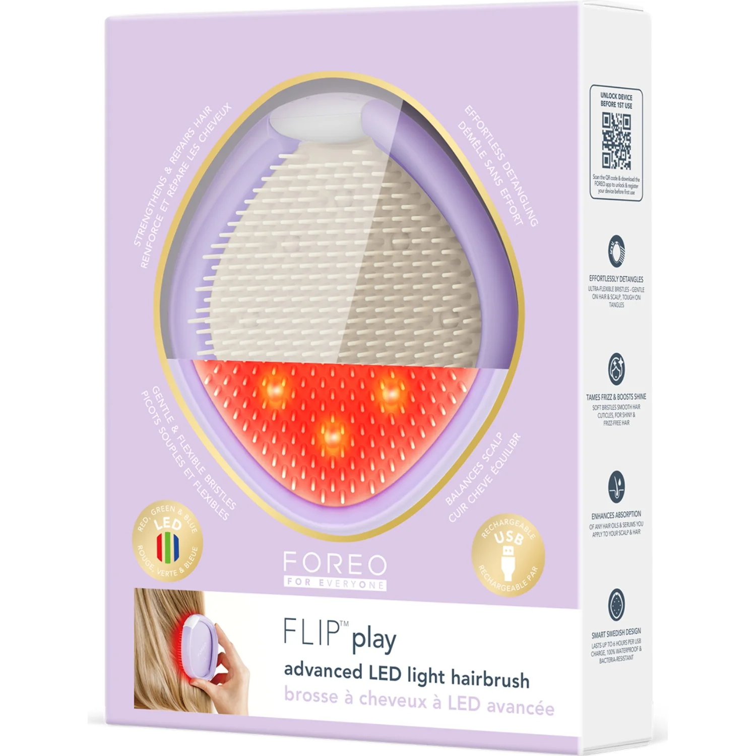 FOREO FLIP For EveryOne Play Advanced LED Light Hairbrush I Lilac You!