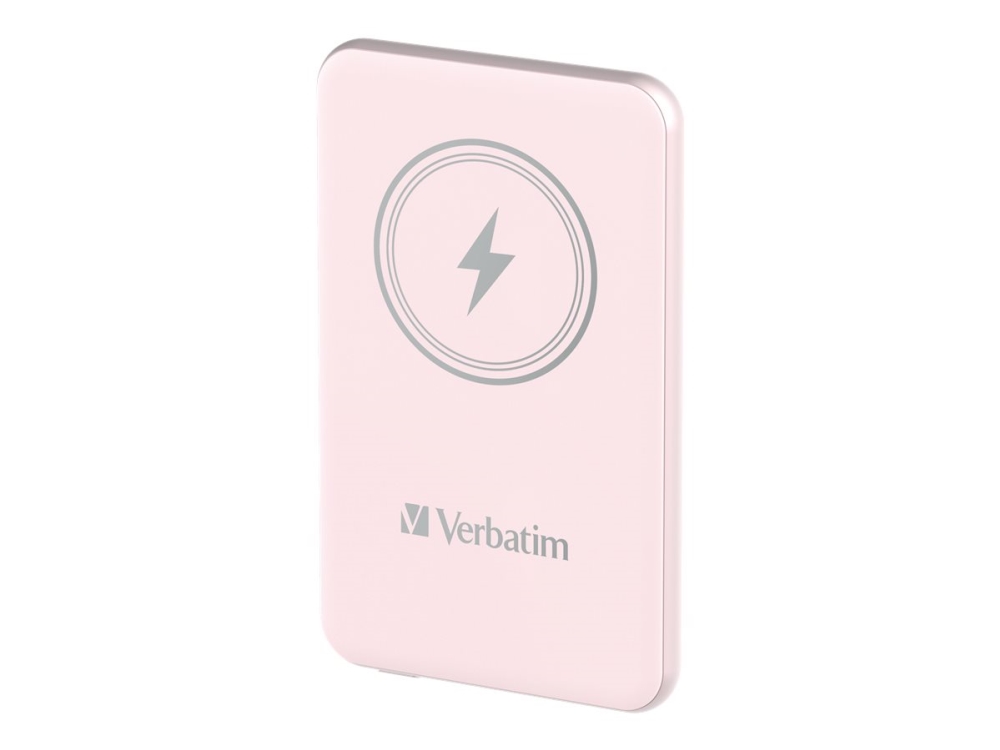 Verbatim Charge 'n' Go - Trådlös powerbank - magnetfäste - Li-pol - 5000 mAh - 20 Watt - 2.4 A - Apple Fast Charge, PD 3.0, QC 3.0, Apple 2.4A, USB BC 1.2 (USB-C) - rosa