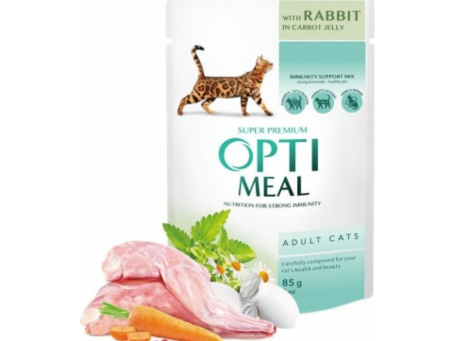 Optimeal kattportionpåse 85 g kanin-morot gelé