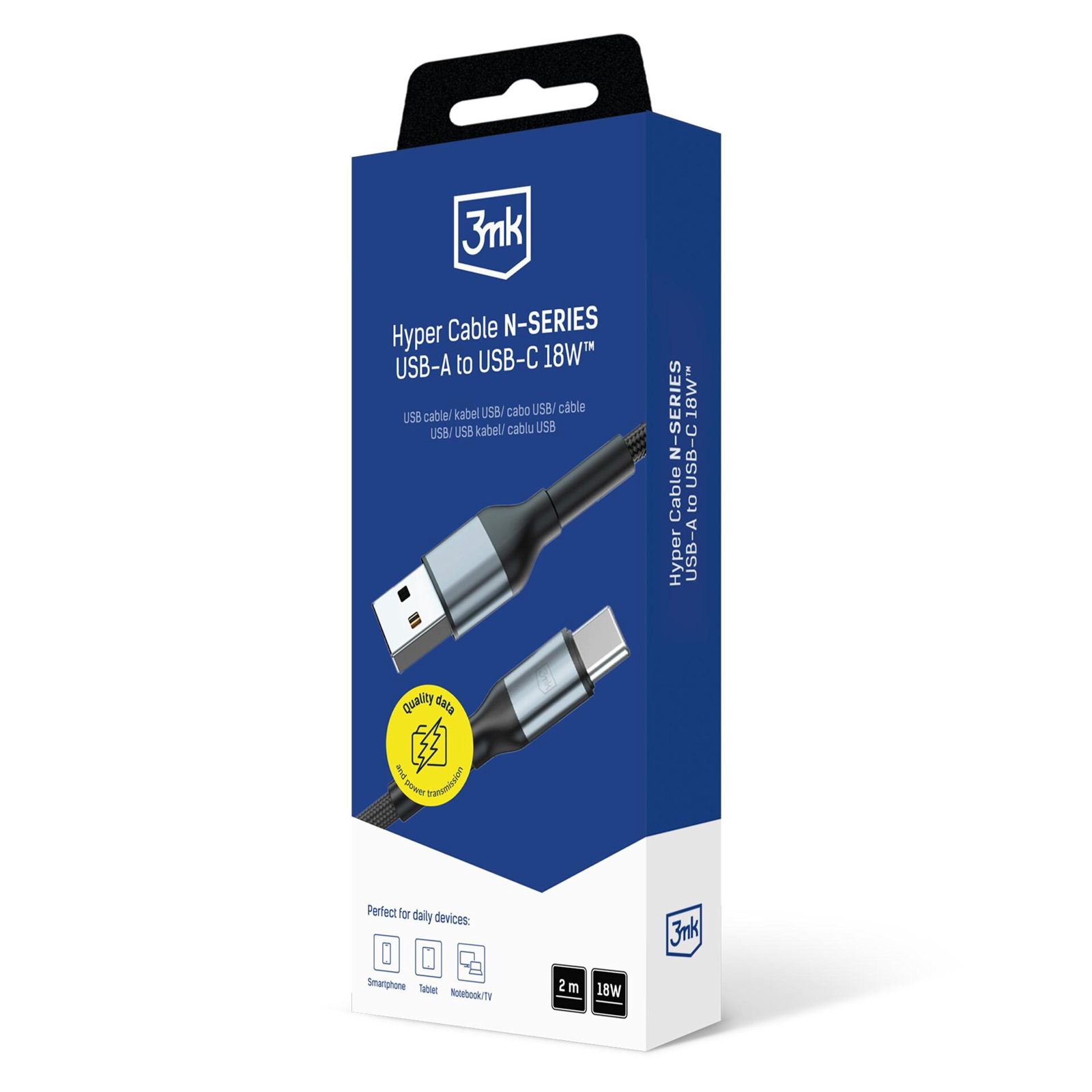 3mk Hyper Cable N-SERIES USB-A / USB-C 2m 9V/2A 18W / svart, bild 2