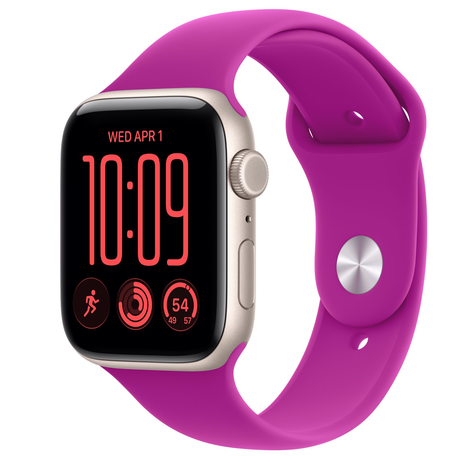 Apple Watch SE 3 (GPS + Cellular) • Aluminiumboett stjärnglans, 44 mm • Sportband magenta