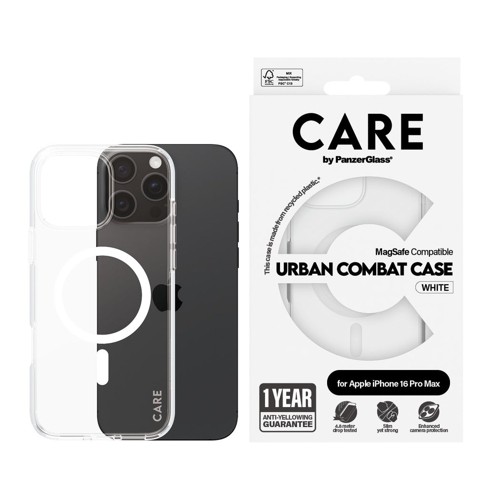 CARE by PanzerGlass Urban Combat Case Transparent w. White MagSafe iPhone 16 ProMax