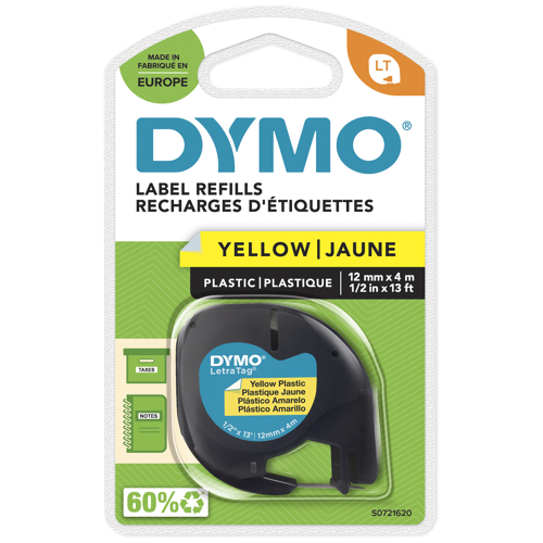 Dymo Letratag Märktejp av plast 12 mm Gul