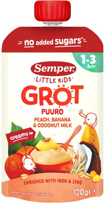SEMPER Grötklämmis persika/ban/havre 1-3 år, 120 g