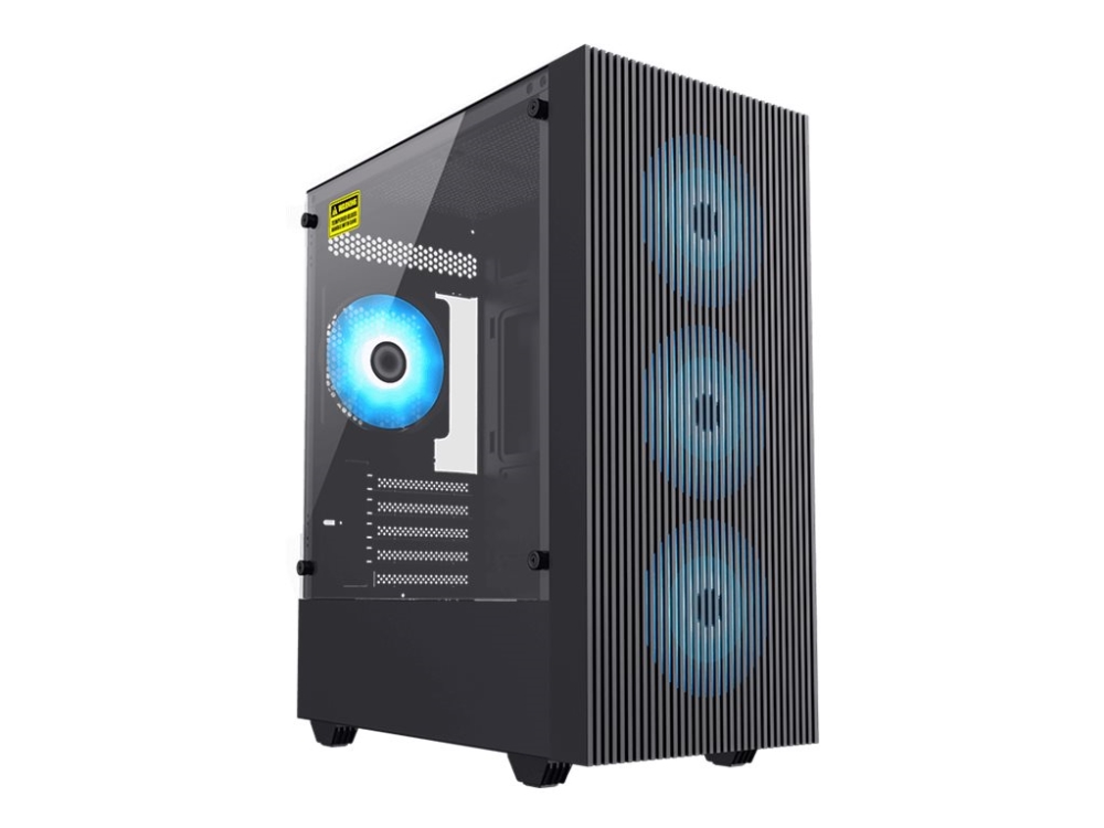 GameMax Eco Range EDGE - MT - micro ATX - genomskinlig sidopanel (härdat glas) - ingen strömförsörjning (ATX) - svart - USB/ljud