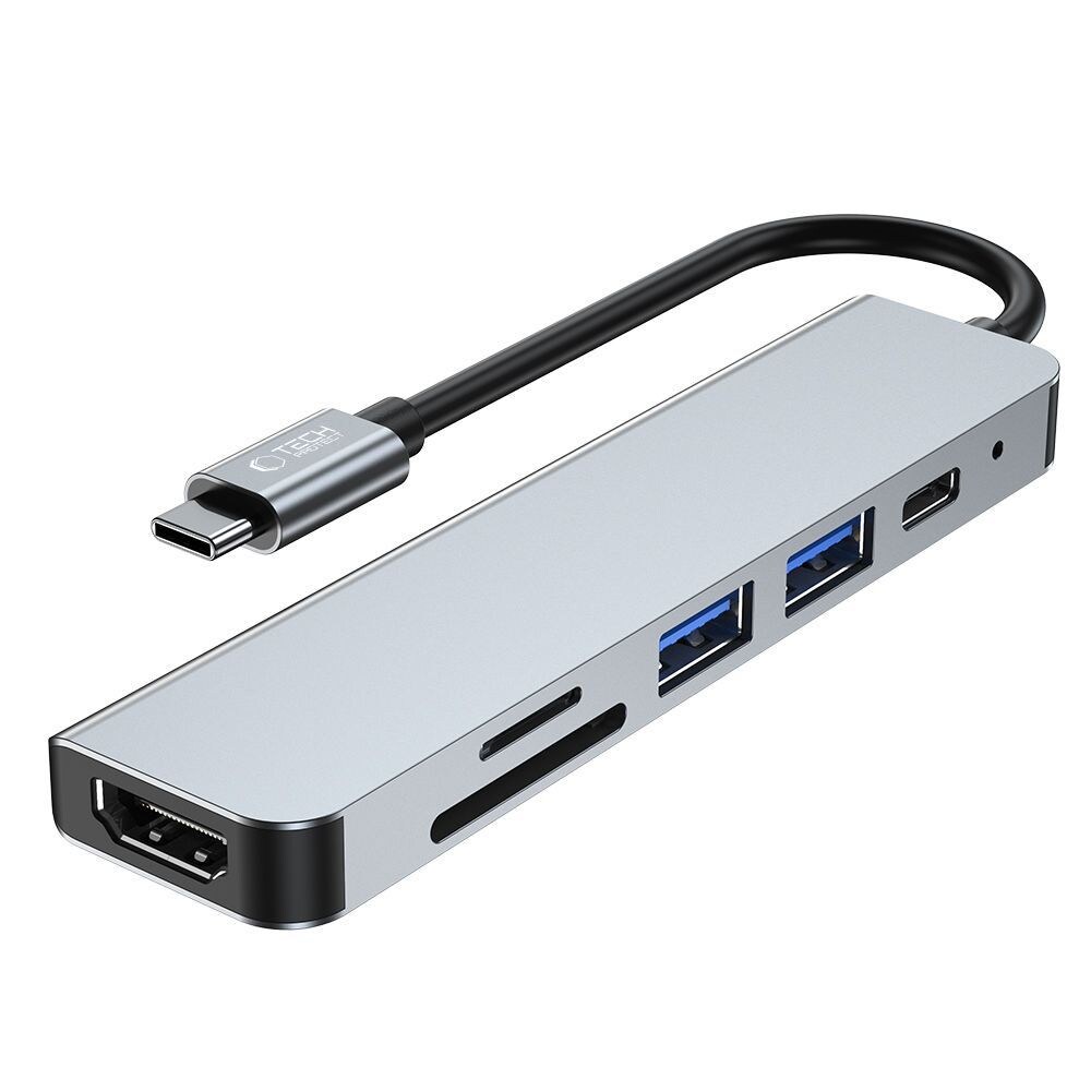 HUB Tech-Protect V4 6in1 USB-C, USB-A 3.0/2.0, HDMI, micro SD/TF/SD Reader - grå, bild 4