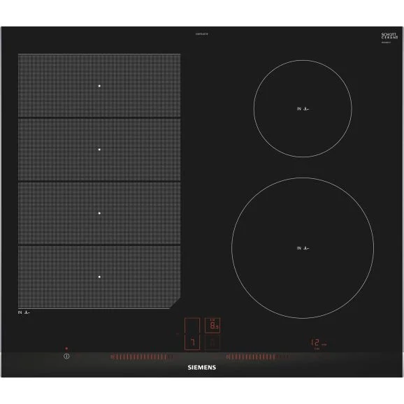 Siemens iQ700 EX675LEC1E - Induktionshäll - 4 kokplattor - Fördjupning - bredd: 56 cm - djup: 49 cm - svart - med sidokanter i rostfritt stål, - med fasetterad framkant, bild 2