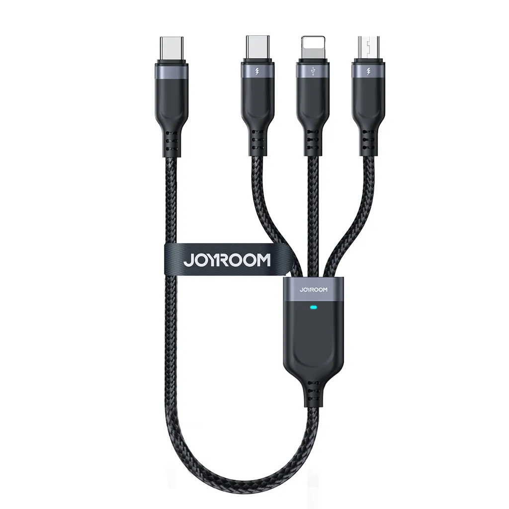 Joyroom 3-i-1 USB-C till Lightning/USB-C/Micro USB-kabel 3.5A, 0,3m - Svart, bild 3