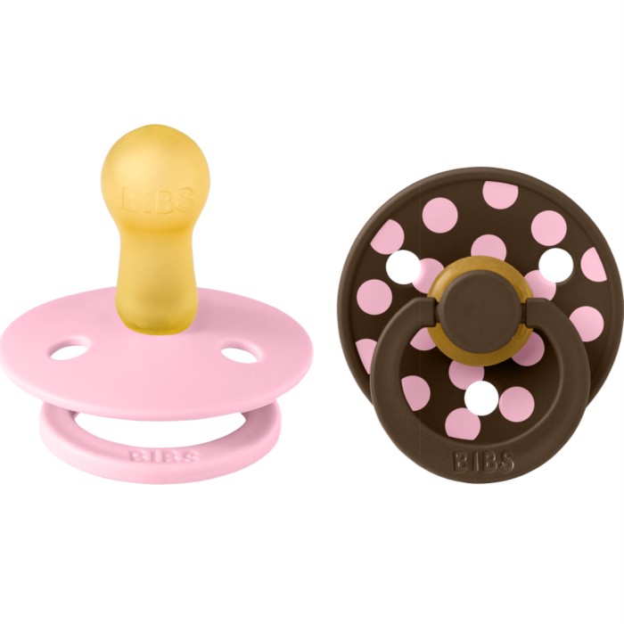 BIBS Pacifier Studio Colour 2-pack Polka Latex Size 2 Baby Pink/Mocha