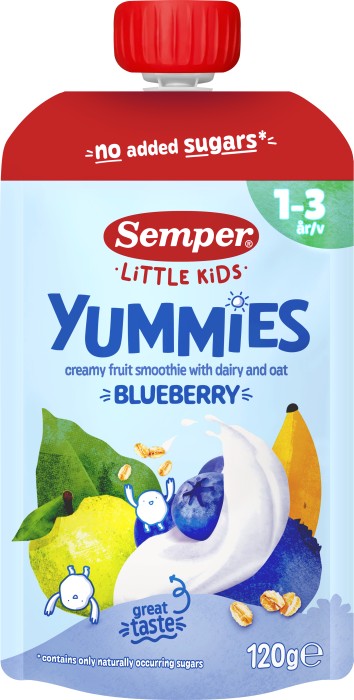 SEMPER Yummies blåbär klämmis 1-3år, 120 g