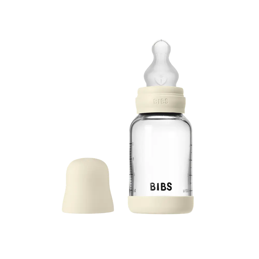 BIBS Glass Baby Bottle Round Silicone 120 ml Slow Flow Ivory, bild 2