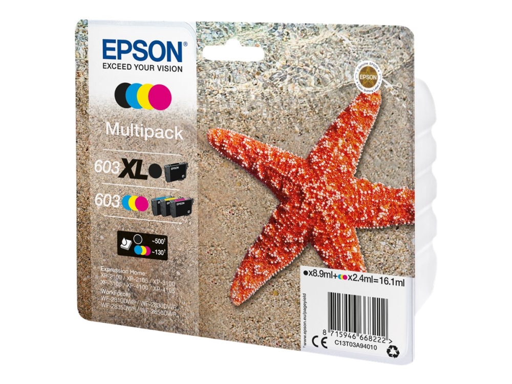 Epson 603 Multipack - 4-pack - svart, gul, cyan, magenta - original - blister - bläckpatron - för Expression Home XP-2150, 2155, 3150, 3155, 4150, 4155 WorkForce WF-2820, 2840, 2845, 2870