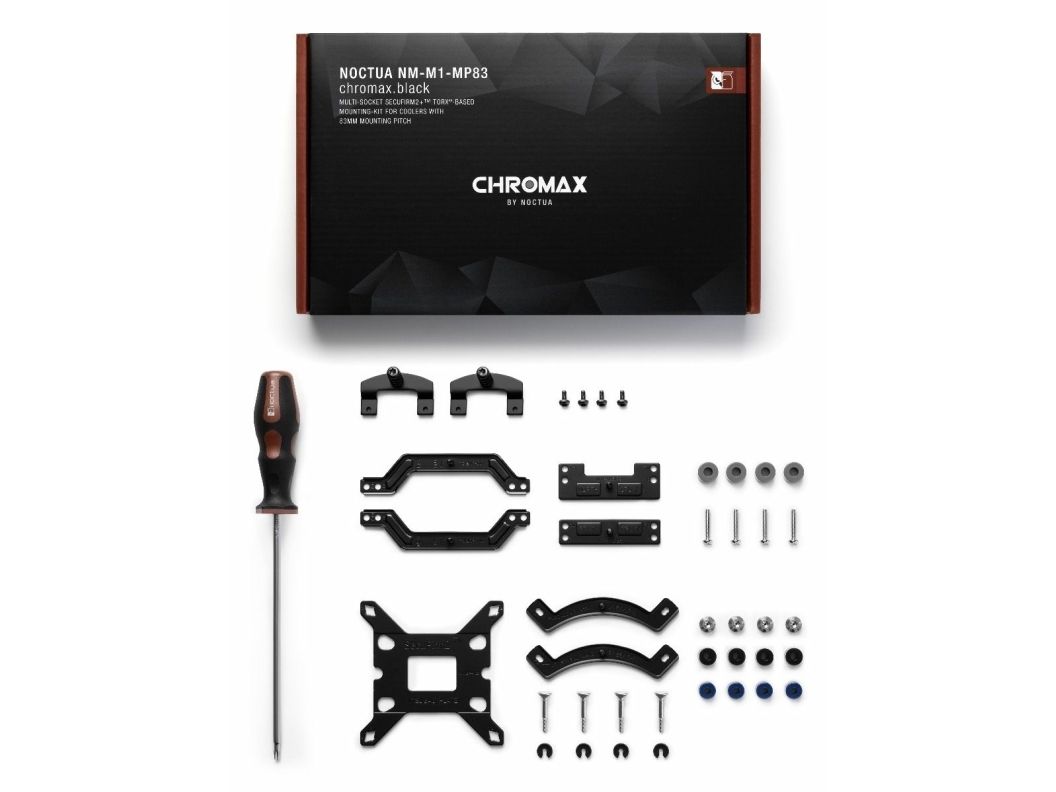 Noctua NM-M1-MP83 CHROMAX.BLACK, Monteringssats, Svart, Brun, Silver, Intel LGA1851, LGA 1150 (sockel H3), LGA 1151 (sockel H4), LGA 1155 (sockel H2), LGA 1156 (sockel H), .., Processor, 158mm, 34mm
