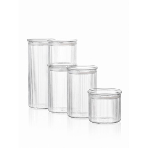 Sobczyk - Glass storage containers with ridges - 5-pack - 2 x 500 ml, 2 x 1000 ml, 1 x 1500 ml