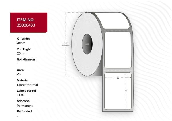 Capture 35000433, Vit, Rulle, direkt termal, Permanent, 5 cm, 2,5 cm