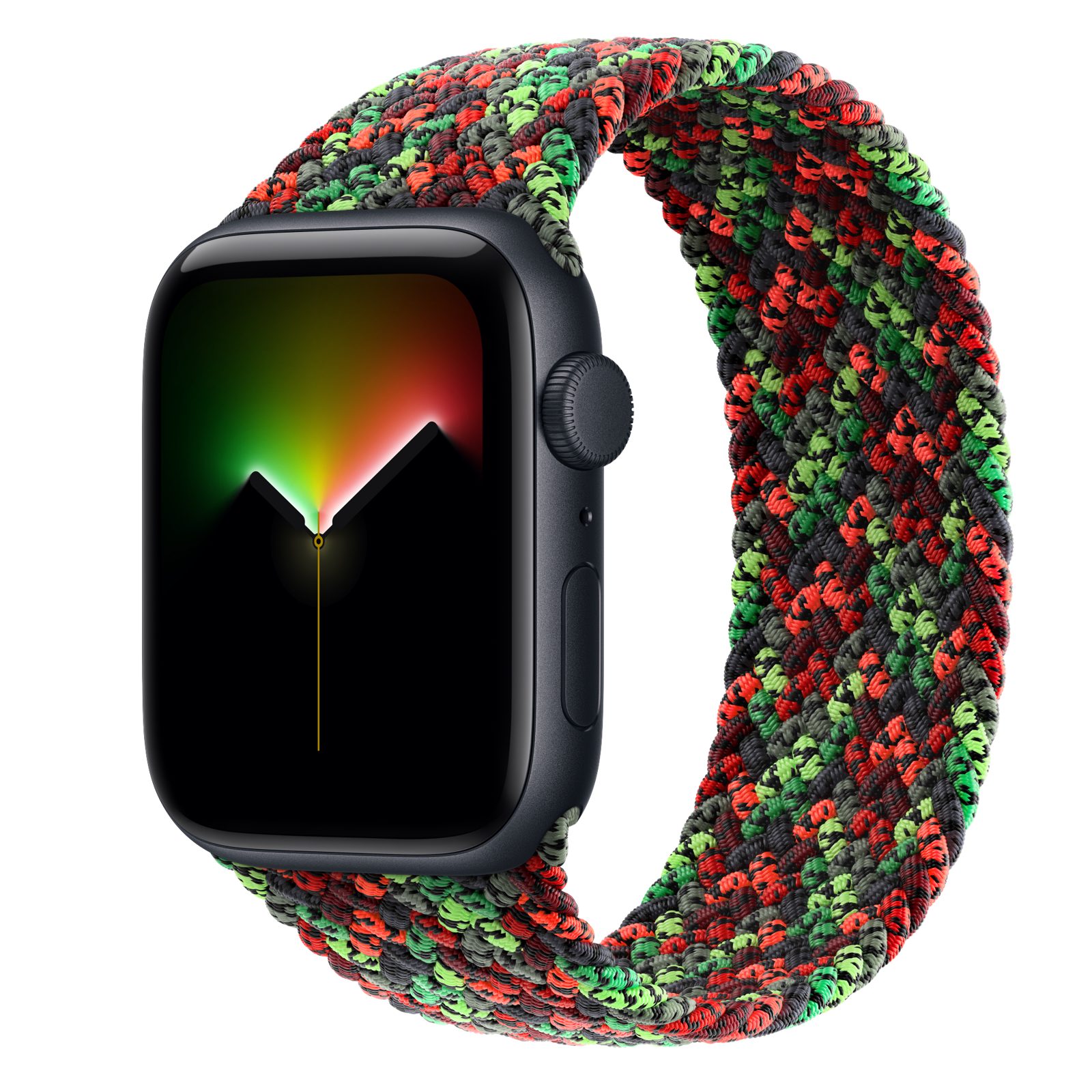 Apple Watch SE 3 (GPS) • Aluminiumboett midnatt, 44 mm • Flätad sololoop i Black Unity – Unity Connection