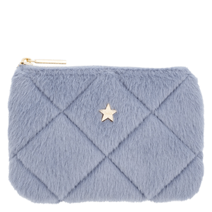 DARK Faux Fur Quilted Mini Pouch Cool Blue