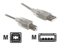 Delock USB-A 2.0-kabel hane till USB-B 2.0 hane 0,5m - Transparent
