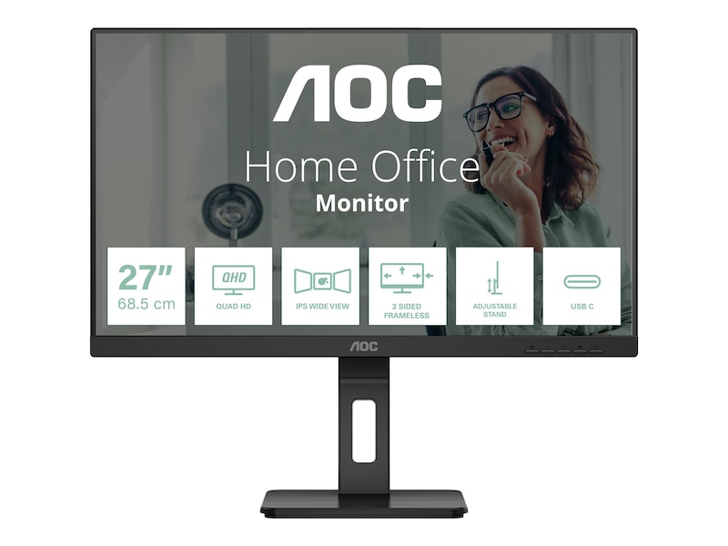 27" AOC Q27P3CV, IPS 2560x1440, 4 ms, 75Hz, höjdjusterbar, pivot, 2xHDMI/DP/USB-C 65W, LAN, högtalare, USB 3.2-hubb, bild 4