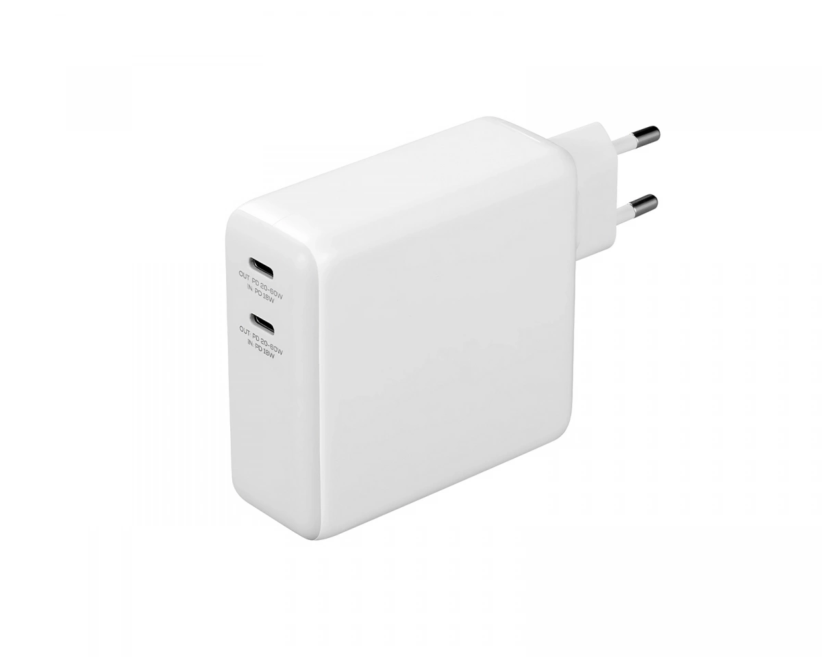 Deltaco 60 W GaN väggladdare med powerbank 2 portar
