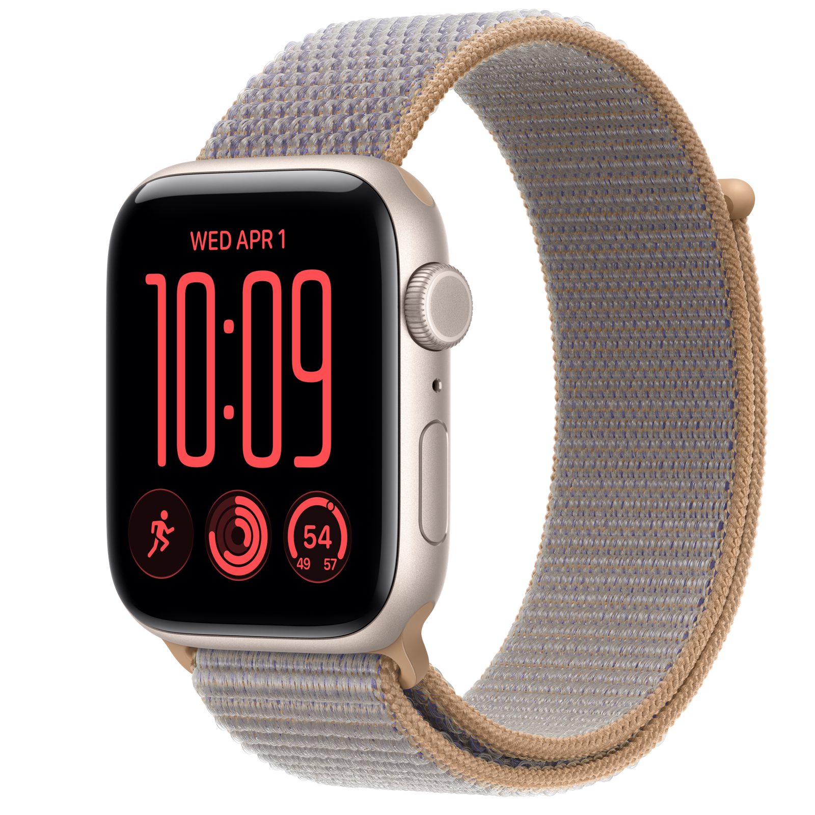Apple Watch SE 3 (GPS + Cellular) • Aluminiumboett stjärnglans, 44 mm • Sportloop chambrayblå