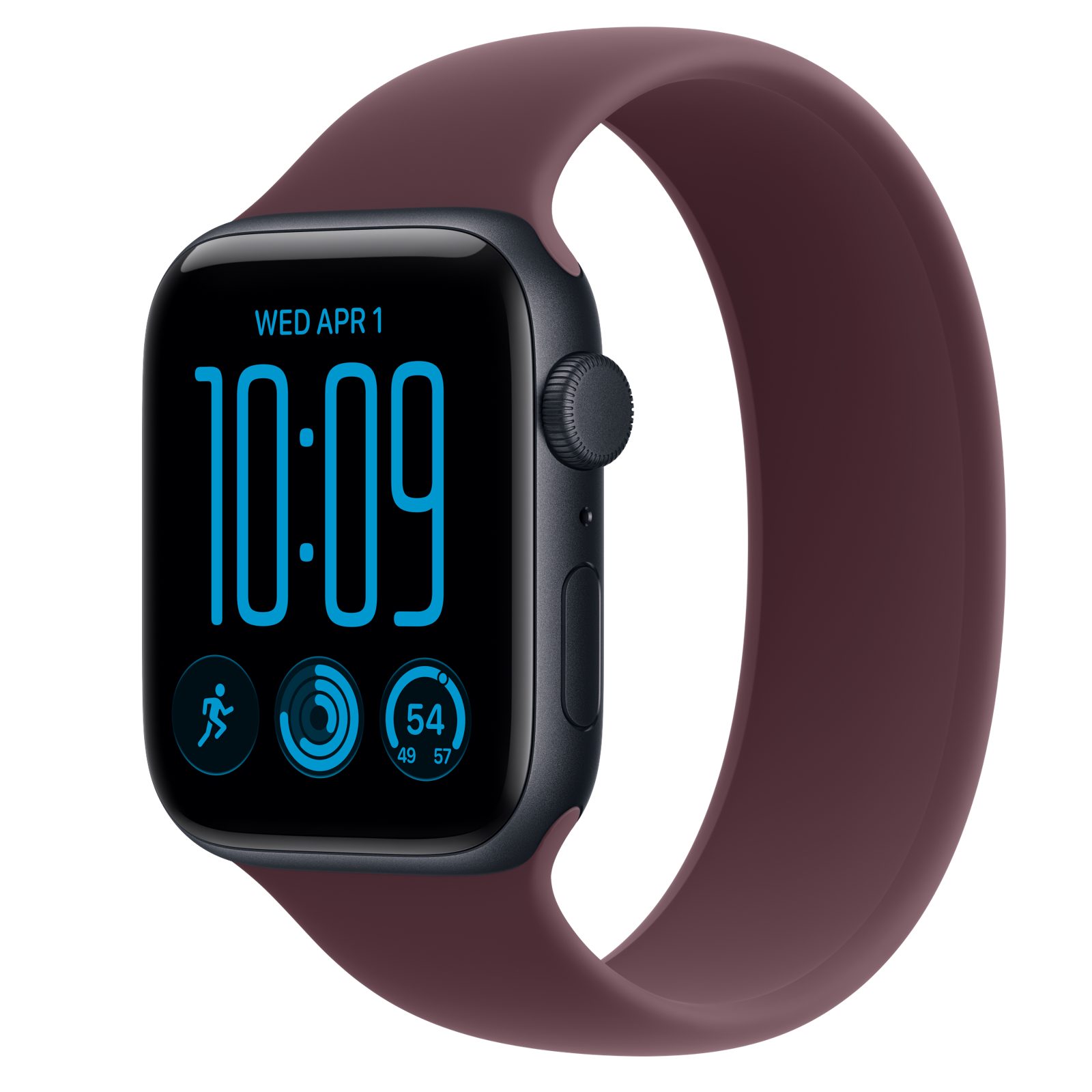 Apple Watch SE 3 (GPS) • Aluminiumboett midnatt, 44 mm • Sololoop bourgogne