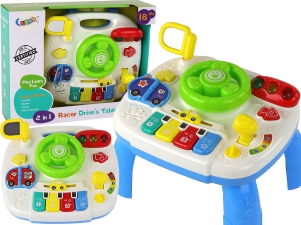 LeanToys interaktivt 2-i-1 leksaksbord, ritbräda m. ratt