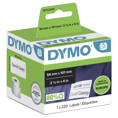 DYMO Frakt/namn Vit 101x54mm (permanent), 220 etiketter/rulle till Labelwriter 320, 330 Turbo, EL 40, EL 60