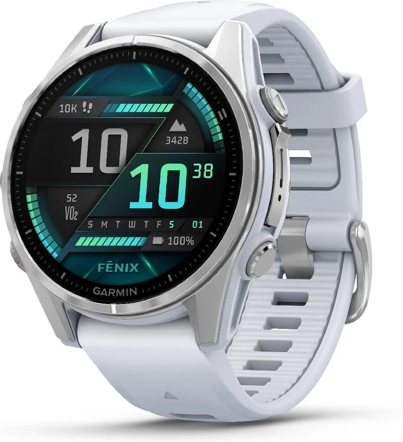 Garmin Fenix 8 43 mm GPS-smartwatch, stål/vit sten
