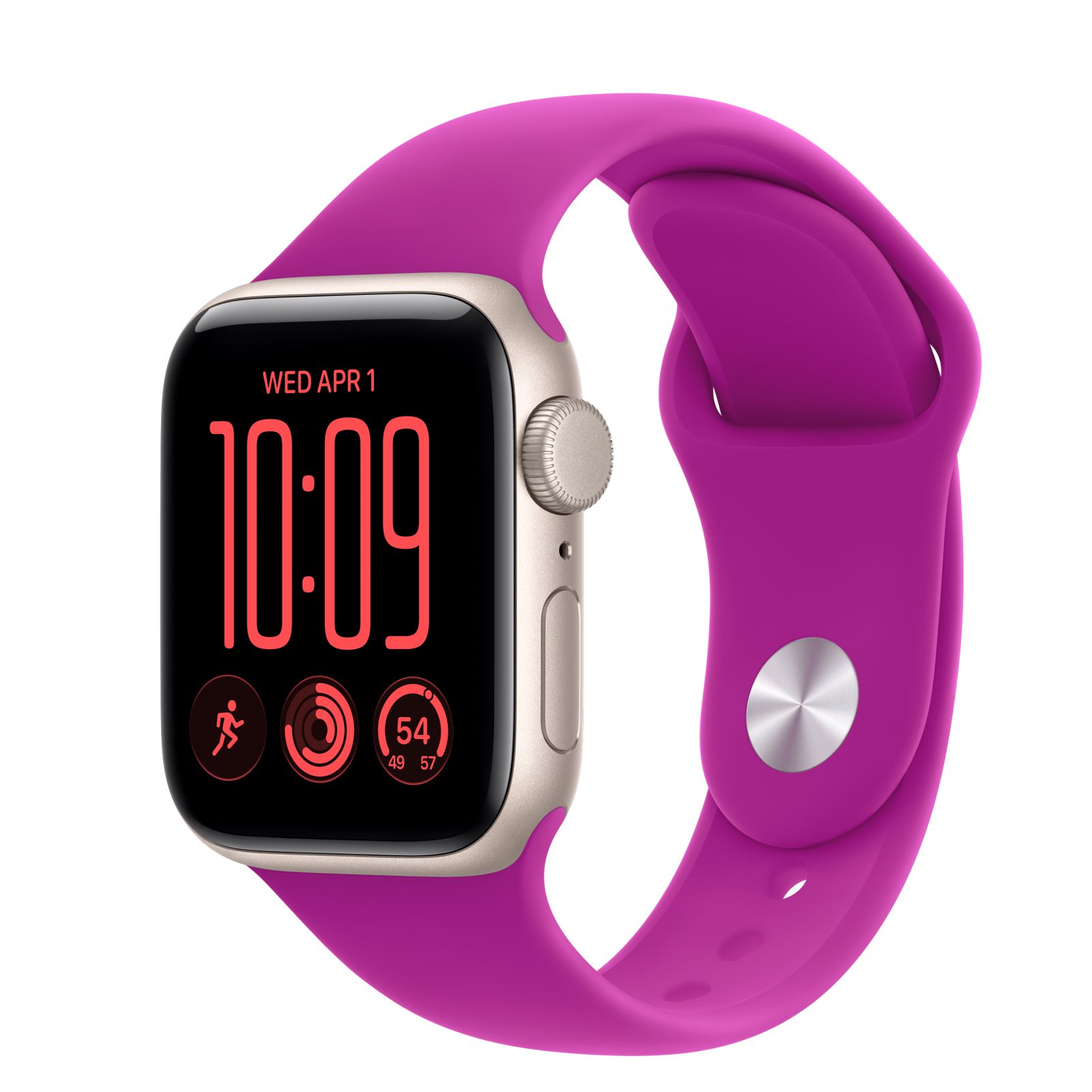 Apple Watch SE 3 (GPS) • Aluminiumboett stjärnglans, 40 mm • Sportband magenta